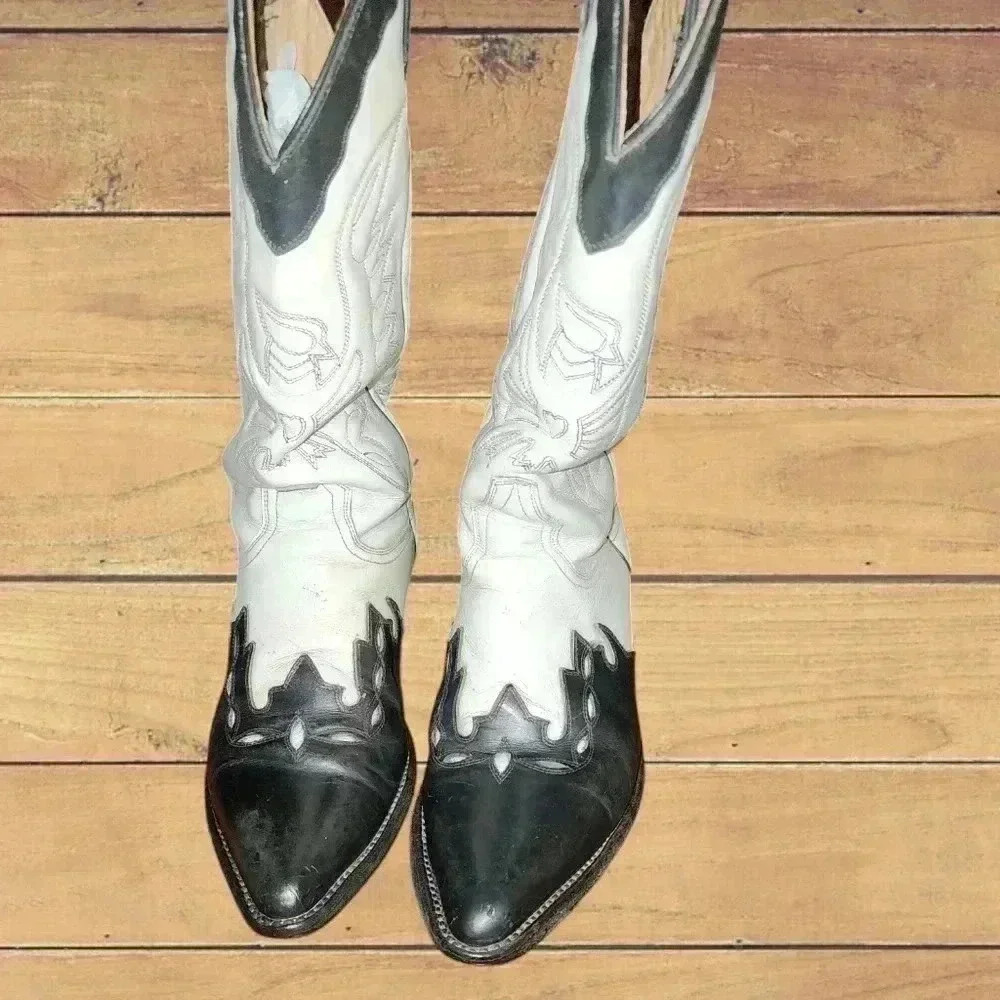 Mens Rio Grande Vintage Black and white cowboy boots.  Size 28 - Picture 5 of 7
